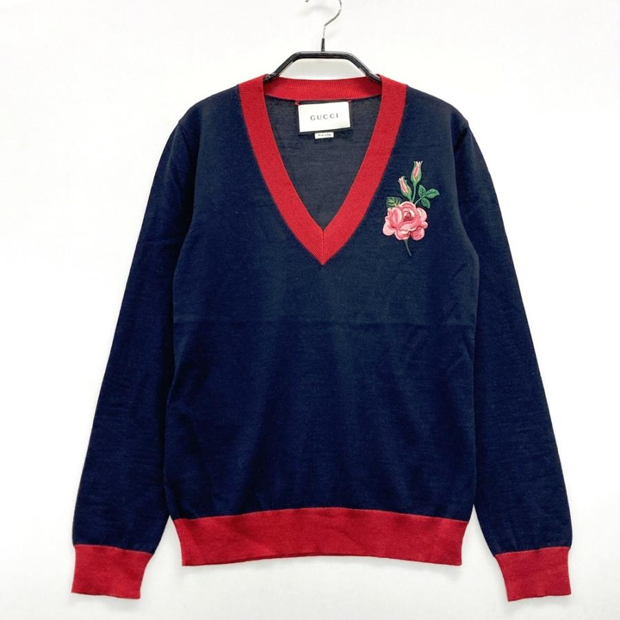 GUCCI ネイビー セーター エンブレム付き 中古・古着通販】GUCCI (グッチ) ノルディックセーター ネイビー