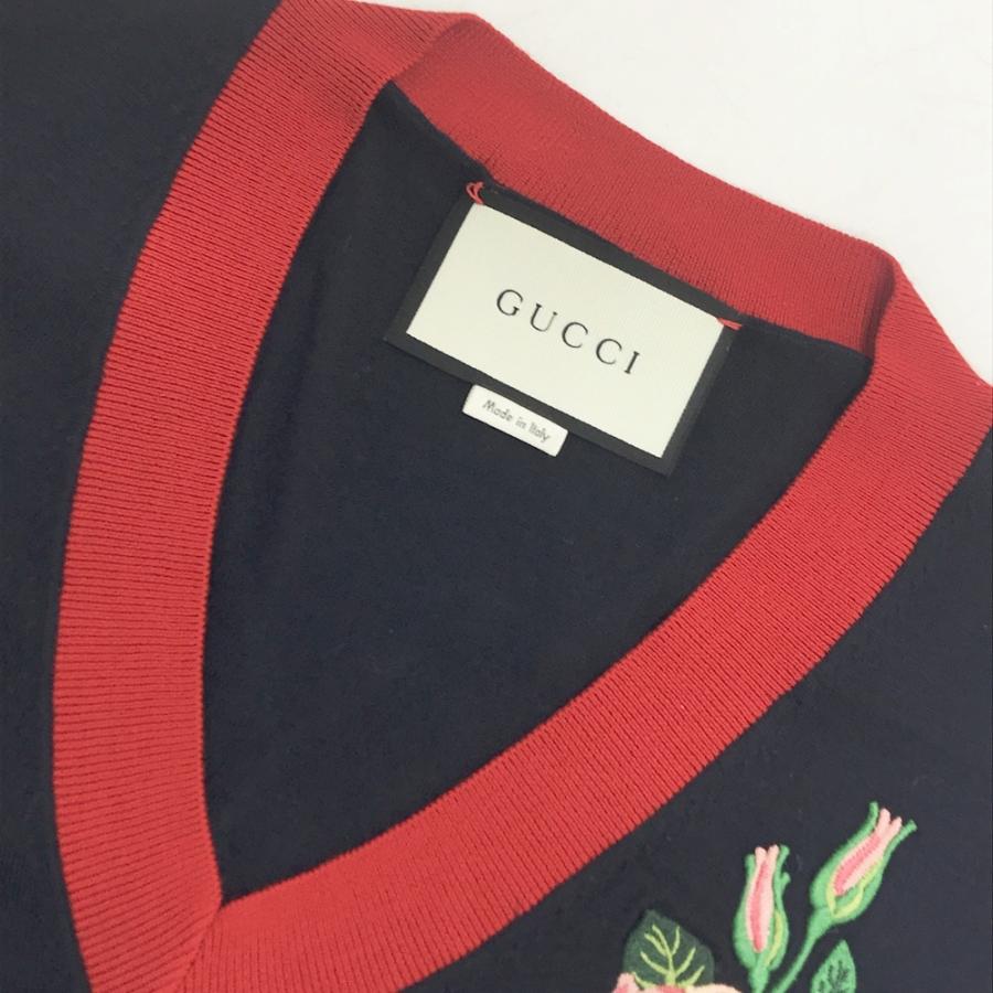 GUCCI グッチ 448282 X1386 長袖 ニット セーター 刺繍 ネイビー系 S 