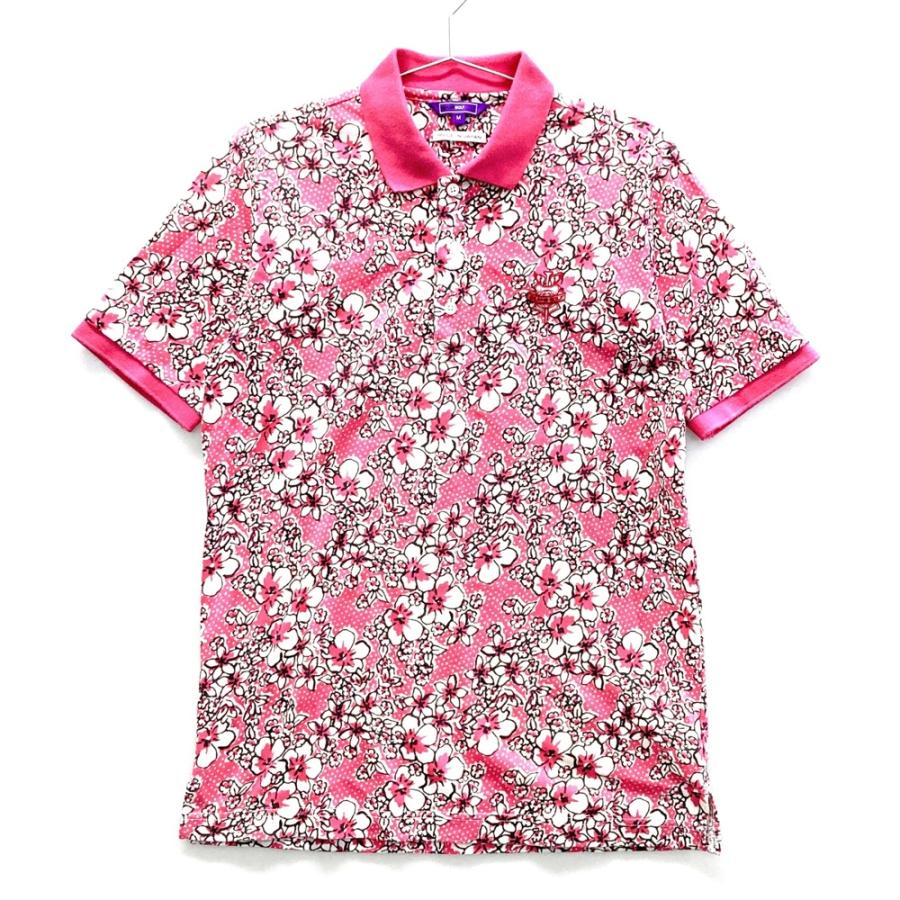 BEAMS GOLF ビームスゴルフ ロゴワッペン 半袖ポロシャツ 花柄 ピンク