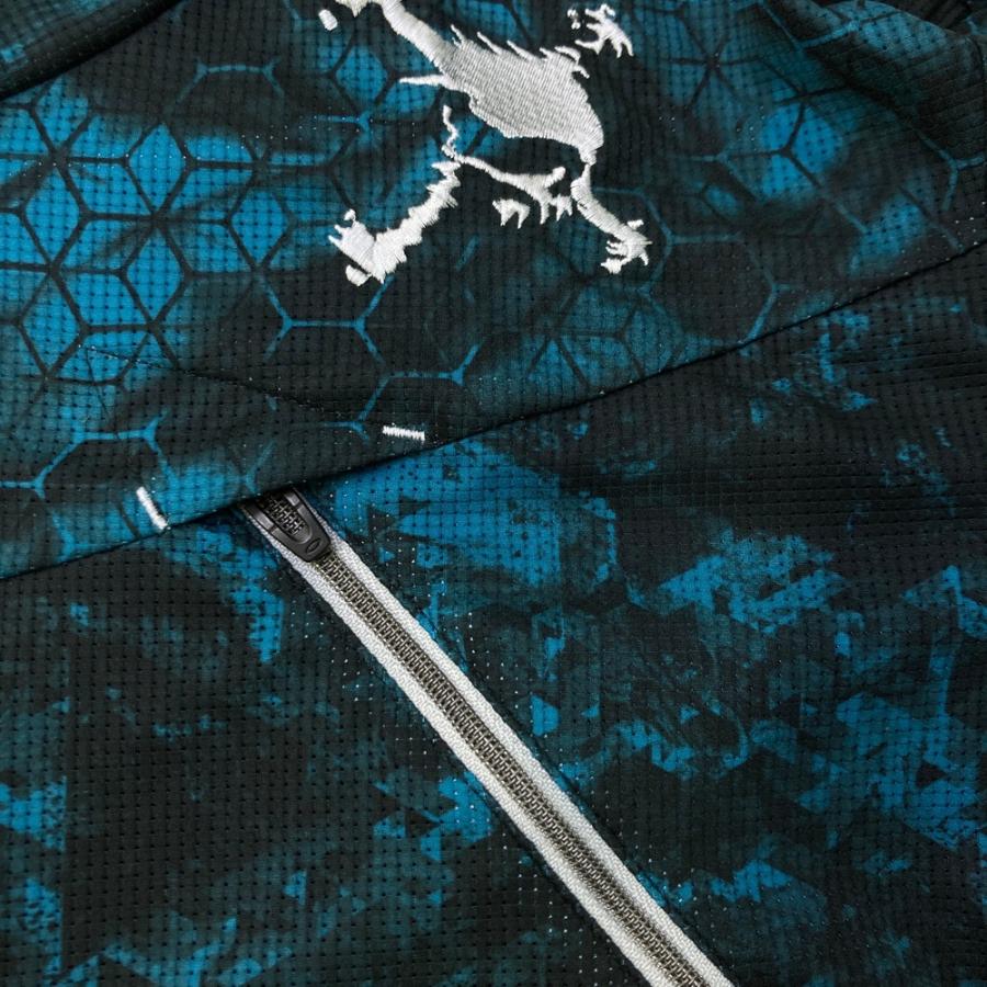 OAKLEY オークリー モックネック半袖Tシャツ スカル刺繍 総柄 ブルー系