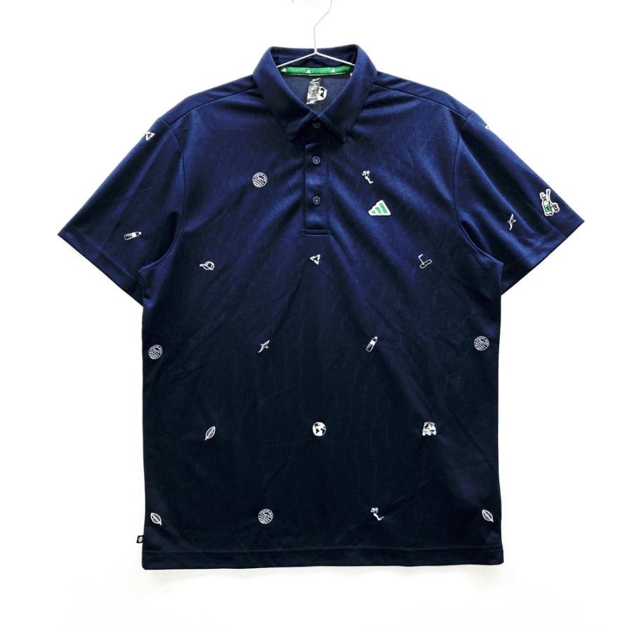 ADIDAS GOLF アディダスゴルフ 半袖ポロシャツ 総柄 ネイビー系 L