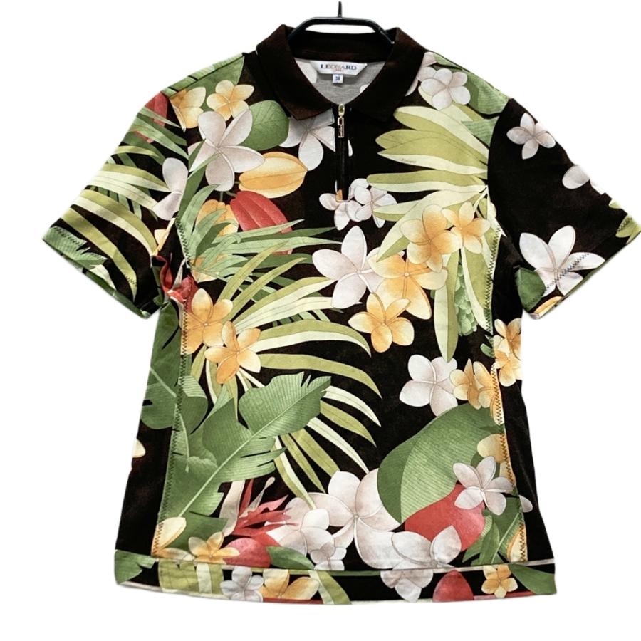 LEONARD SPORT レオナールスポーツ ハーフジップポロシャツ サイズ:L 総柄    ホワイト レディース / 240001181738 LEONARD SPORT レオナール スポーツ ハーフジップ 半袖ポロシャツ 総柄