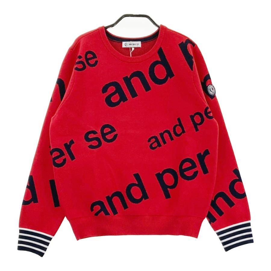 and per se アンパスィ　ニット　セーター　ゴルフ　ロゴ　レディース　赤 新品】AND PER SE アンパスィ 2024年モデル 長袖ニットセーター ロゴ総