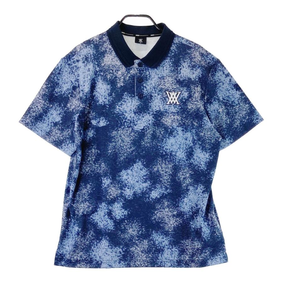 アニューゴルフ　ポロシャツ　メンズ ANEW GOLF アニューゴルフ 半袖ポロシャツ 総柄 ネイビー系 XL ゴルフ