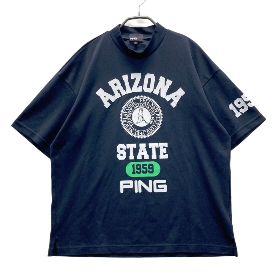 PING ピン 2023年モデル モックネック 半袖Tシャツ プリント ブラック 