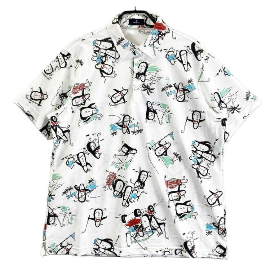 新品】MUNSING WEAR マンシングウェア 半袖ポロシャツ 総柄 ホワイト系