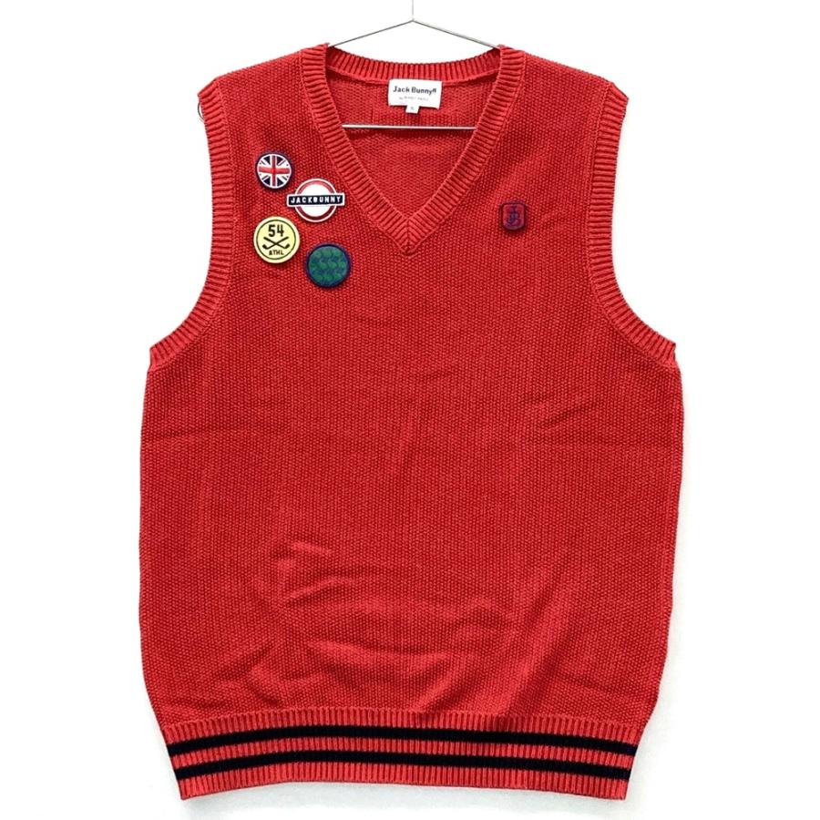 【新品未使用】Jack Bunny!! ジャックバニー　ベスト サイズ5 ゴルフ JACK BUNNY ジャックバニー Vネック ニットベスト レッド系 5 ゴルフ