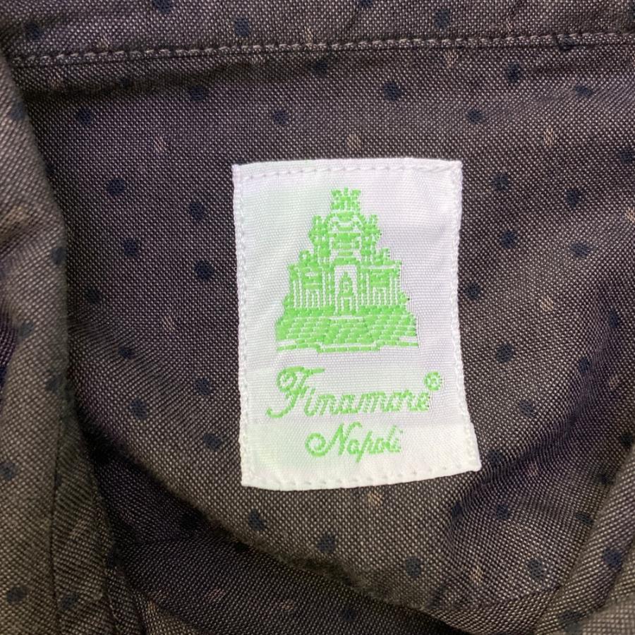 Finamore フィナモレ　ドットシャツ　長袖シャツ S 未使用 美品】finamore フィナモレ 長袖シャツ ドット ブラウン系 40 メンズ