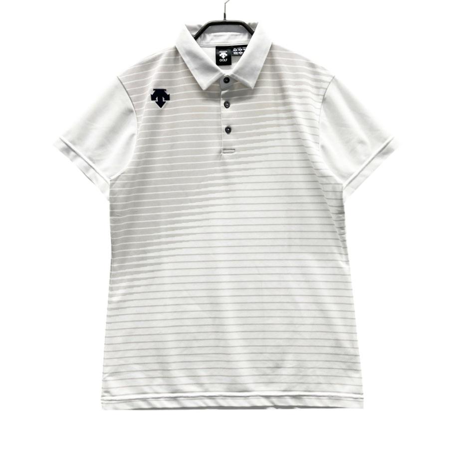 極美品 DESCENTE GOLF デサントゴルフ ポロシャツ 半袖 XL DESCENTE GOLF デサントゴルフ 半袖ポロシャツ ボーダー柄 ホワイト系