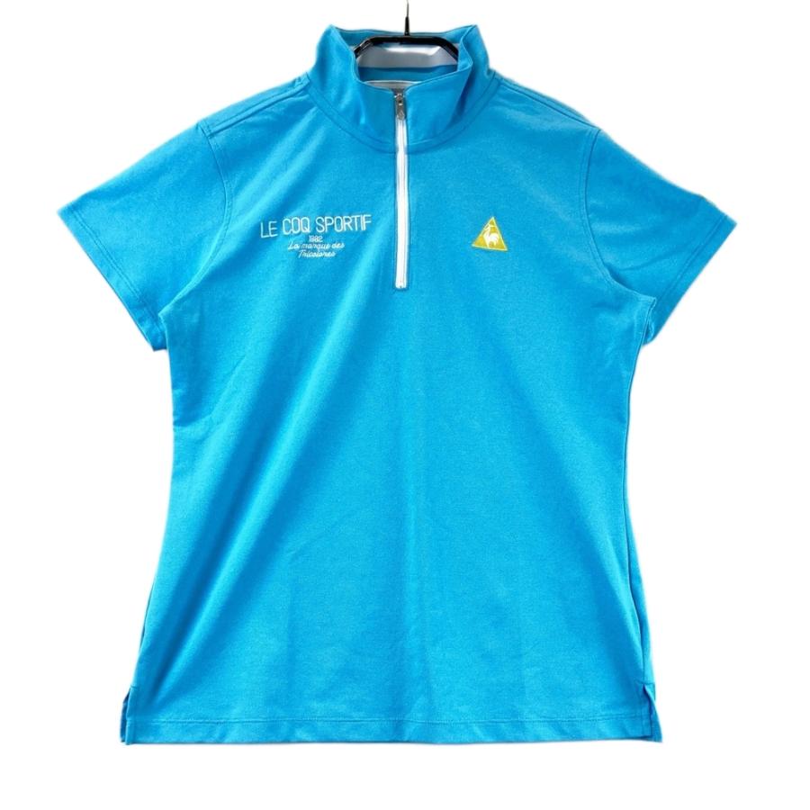 LE COQ GOLF ルコックゴルフ ハーフジップ 半袖Tシャツ ブルー系 L