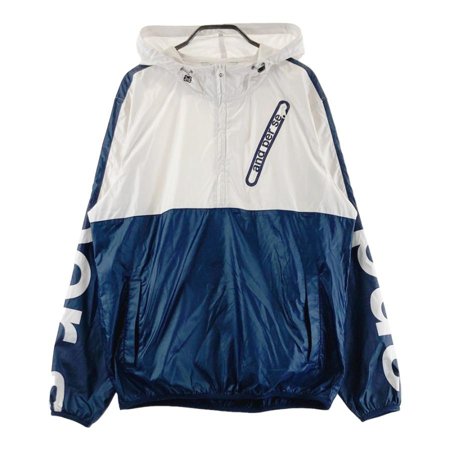 AND PER SE アンパスィ フード付 ハーフジップブルゾン ロゴ ネイビー