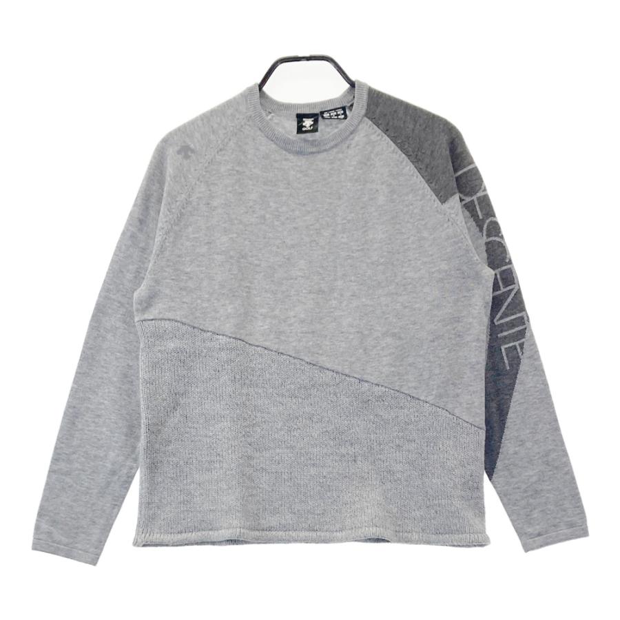 DESCENTE GOLF デサントゴルフ　変形ネック　セーター　グレー　白　L DESCENTE GOLF デサントゴルフ ニット セーター グレー系 L ゴルフ
