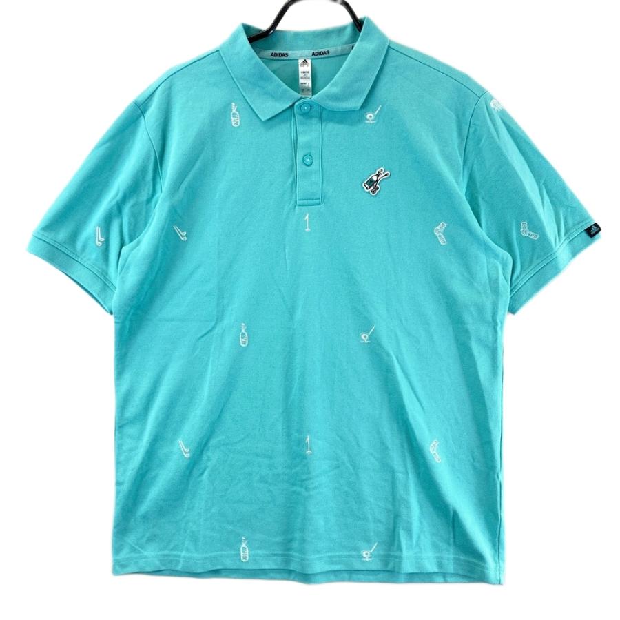 ADIDAS GOLF アディダスゴルフ 半袖ポロシャツ 刺繍 総柄 ブルー系 O
