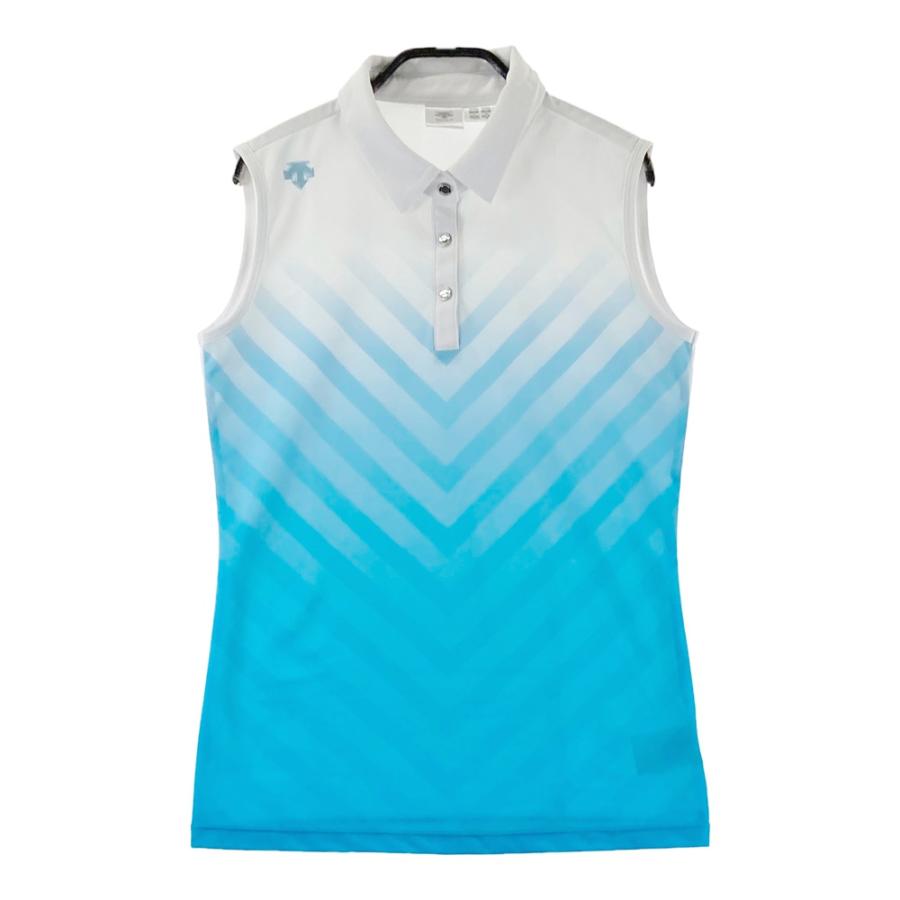 DESCENTE GOLF デサントゴルフ ノースリーブポロシャツ 総柄 ブルー系