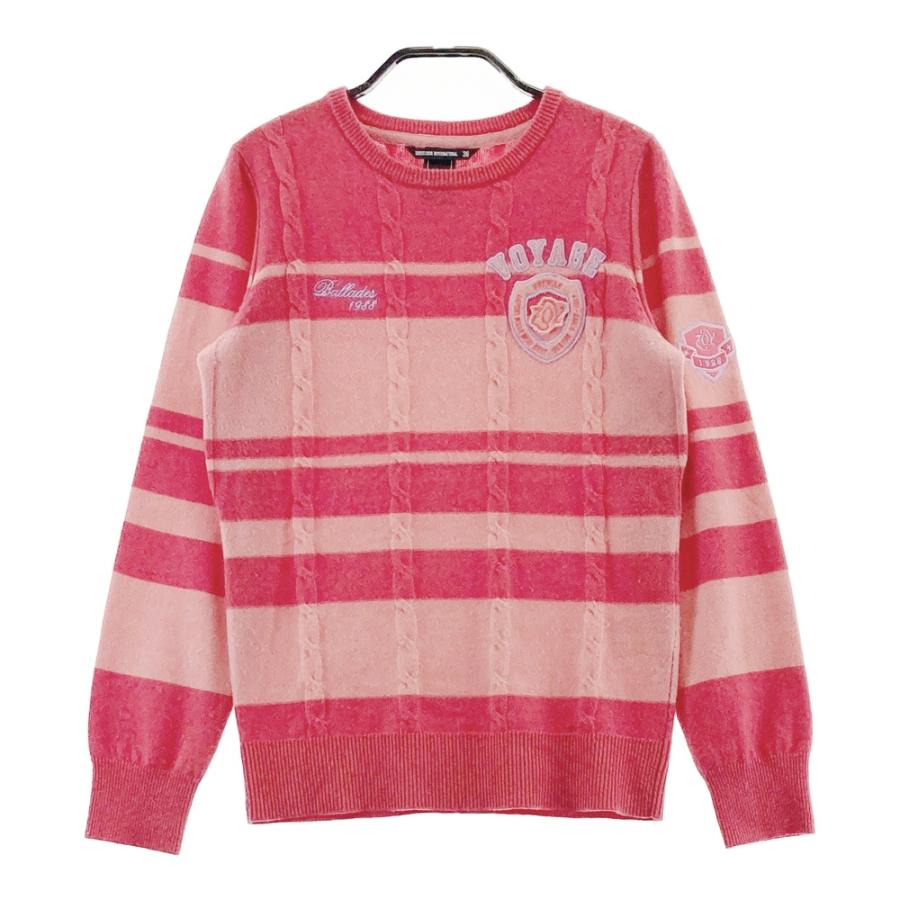 ZOYカシミヤセーター ZOY ゾーイ カシミヤ混 ニットセーター ボーダー柄 レッド系 36 ゴルフ