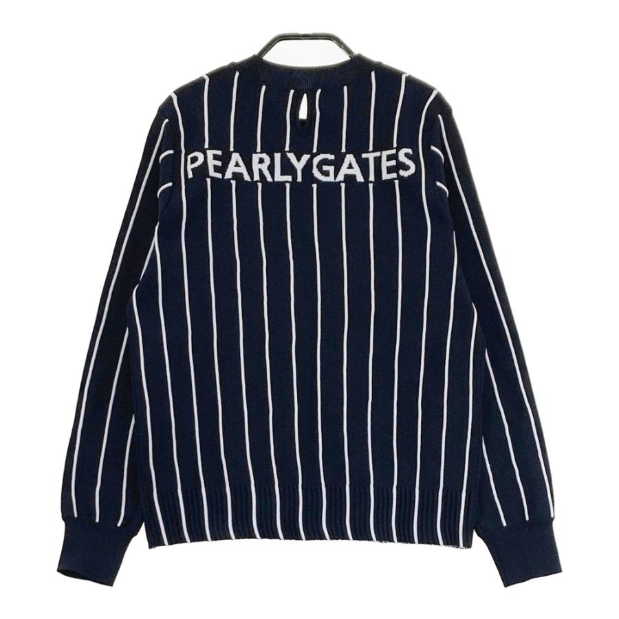 PEARLY GATES パーリーゲイツ 2023年モデル ニットセーター ワッペン ストライプ柄 ネイビー系 0 ゴルフウェア レディースの画像