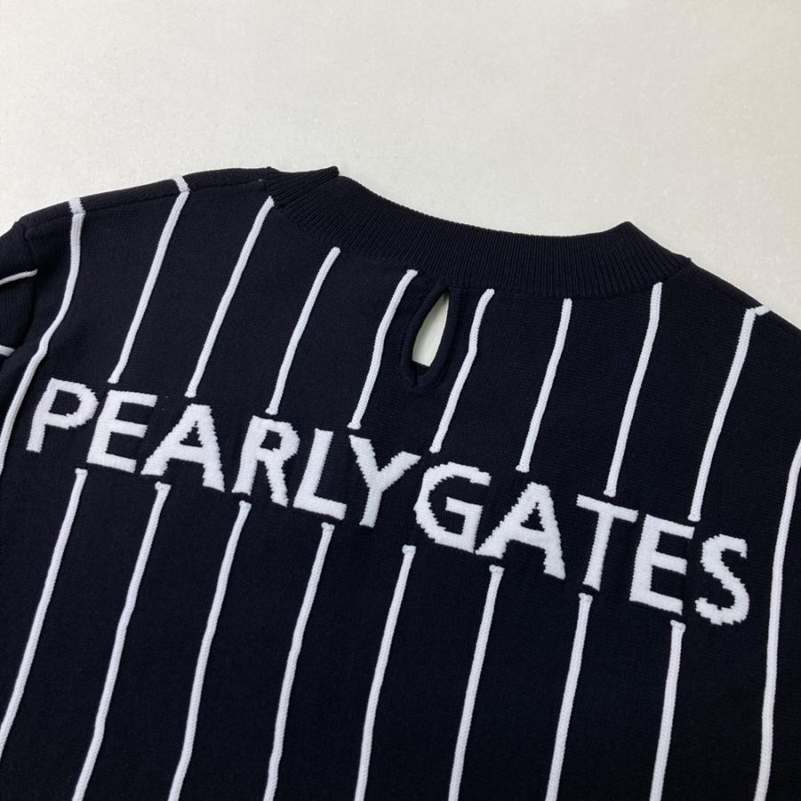 PEARLY GATES パーリーゲイツ 2023年モデル ニットセーター ワッペン ストライプ柄 ネイビー系 0 ゴルフウェア レディースの画像