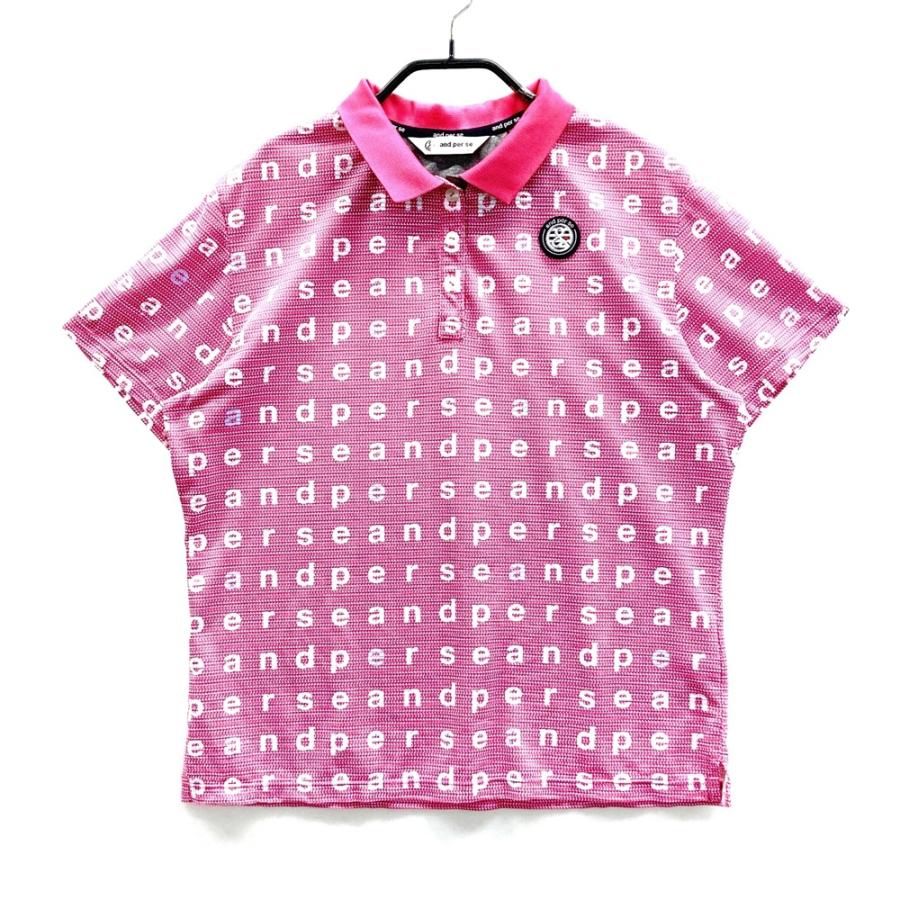 AND PER SE アンパスィ 半袖ポロシャツ ワッペン ロゴ 総柄 ピンク系 L