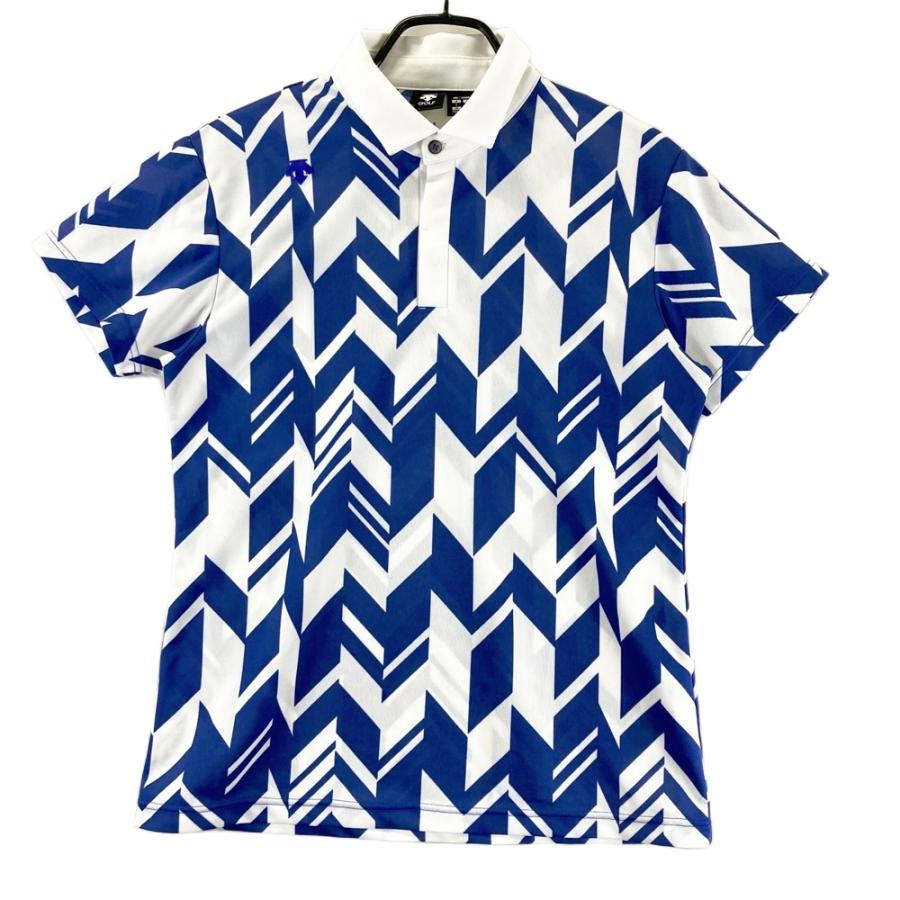 DESCENTE GOLF デサントゴルフ 半袖ポロシャツ 総柄 ブルー系 L ゴルフ