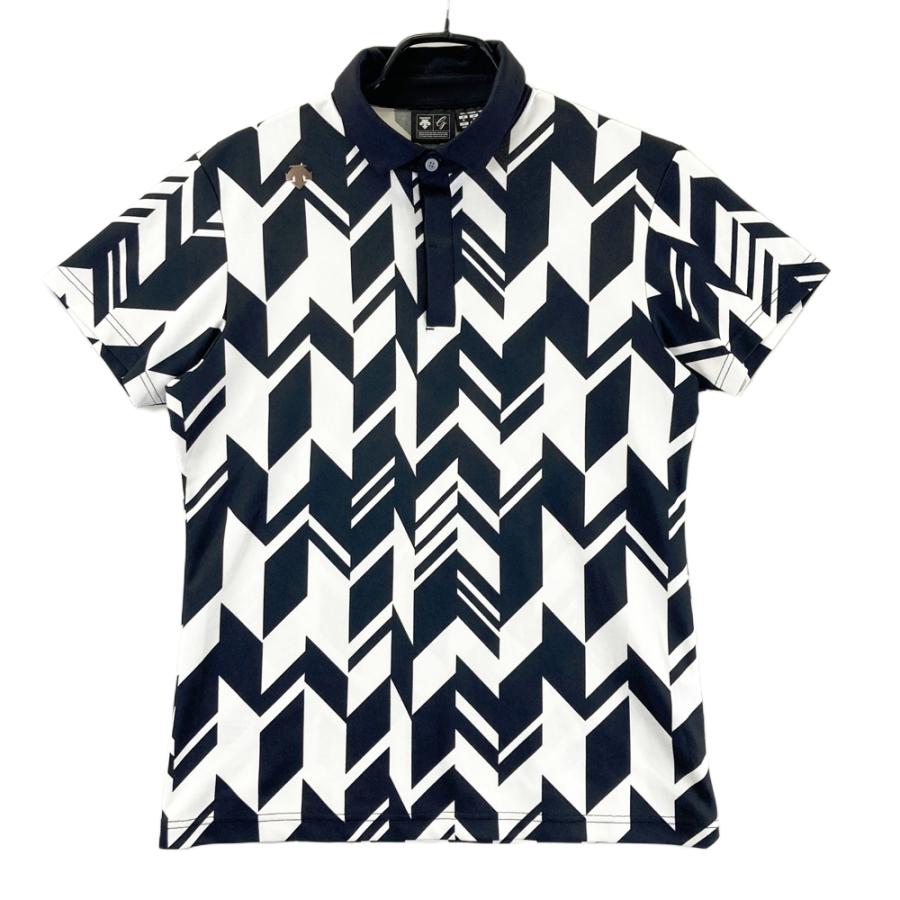 DESCENTE GOLF デサントゴルフ 半袖ポロシャツ 総柄 ブラック系 M