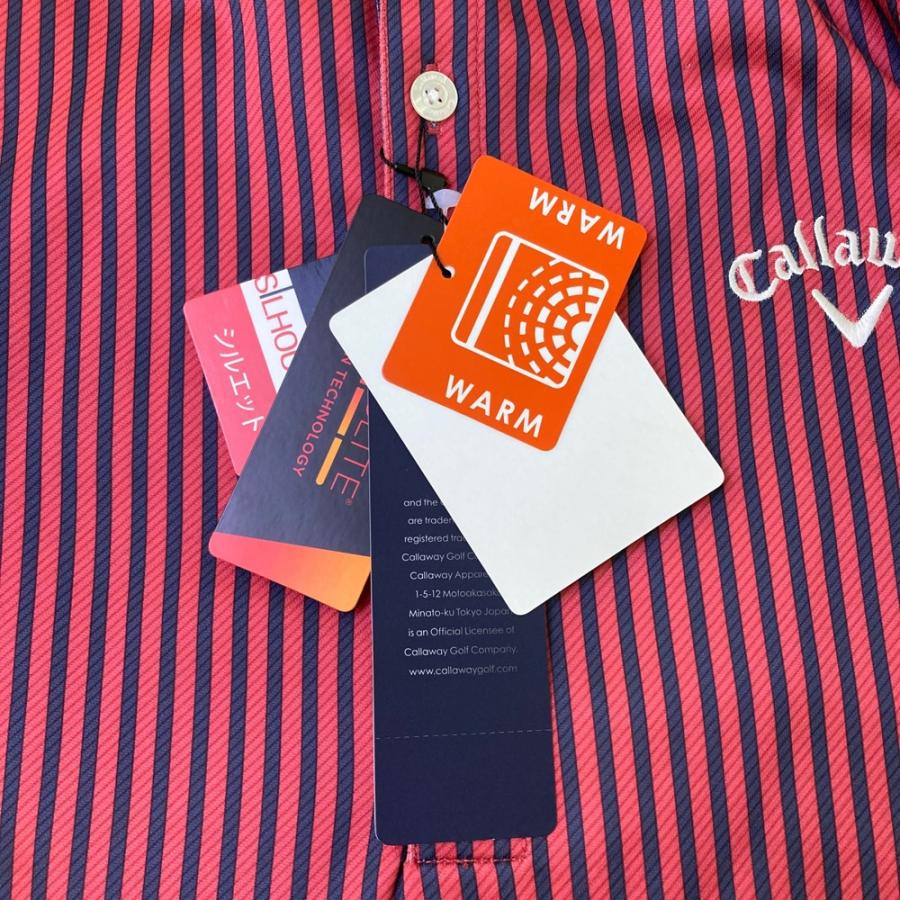サイズ：LL CALLAWAY キャロウェイ 241-8256505 長袖ポロシャツ ストライプ レッド系 [240101583067] ゴルフウェア メンズ ストスト Callaway（キャロウェイ） 【新品】CALLAWAY 241-8256505 長袖