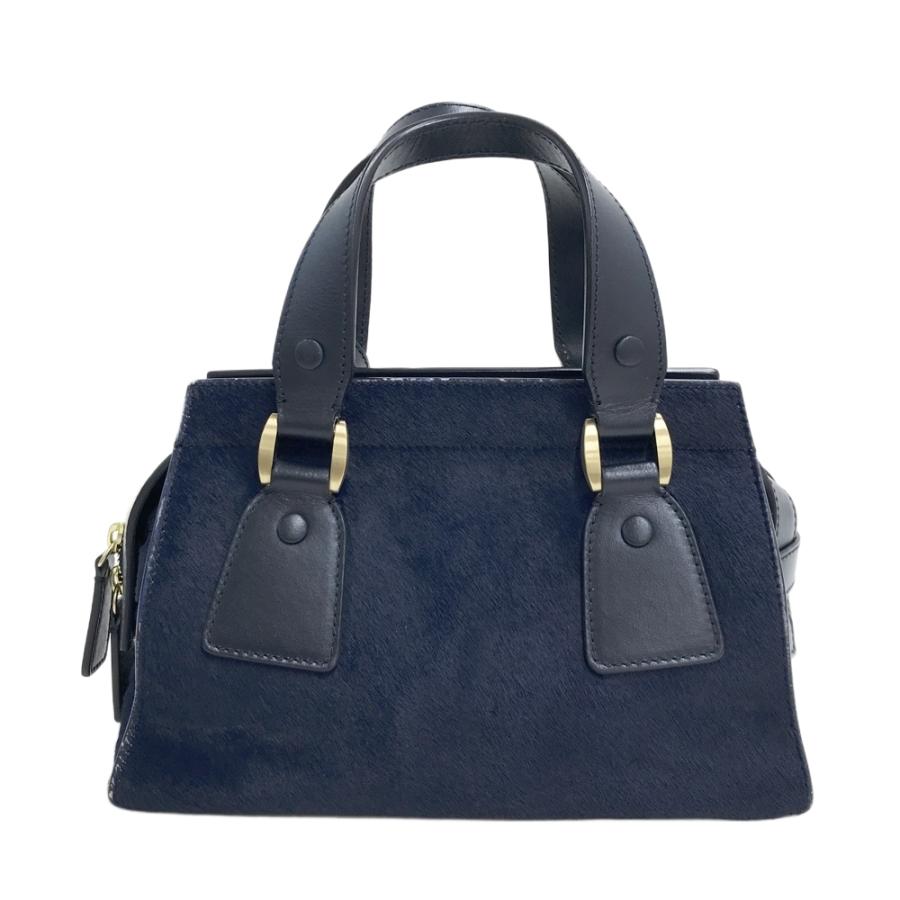 GIORGIO ARMANI ジョルジオ アルマーニ ハラコ ハンドバッグ ネイビー 