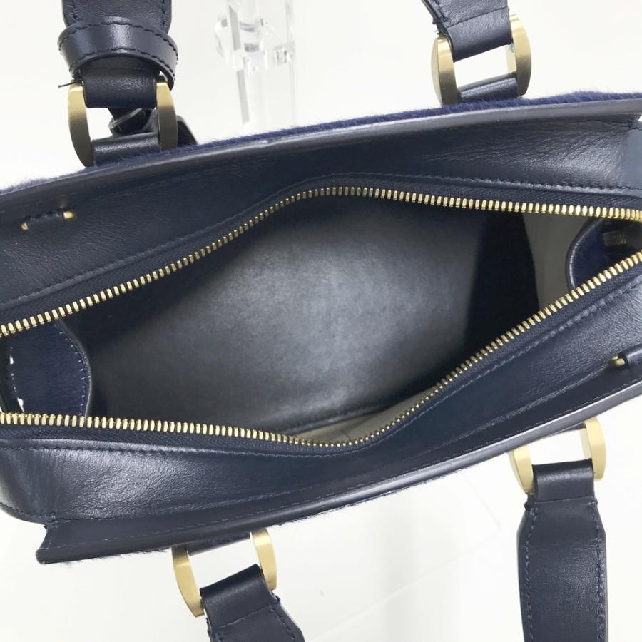 GIORGIO ARMANI ジョルジオ アルマーニ ハラコ ハンドバッグ ネイビー 