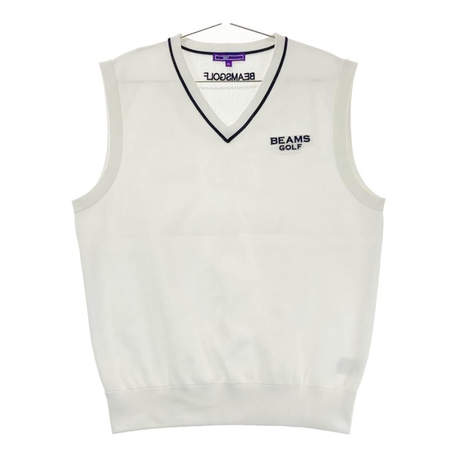 サイズ：XL BEAMS GOLF ビームスゴルフ 2024年モデル ニットベスト ダイヤチャック柄 ホワイト系 [240101585428] ゴルフウェア メンズ ストスト BEAMS GOLF ビームスゴルフ 2024年モデル ニットベスト ダイヤチャック