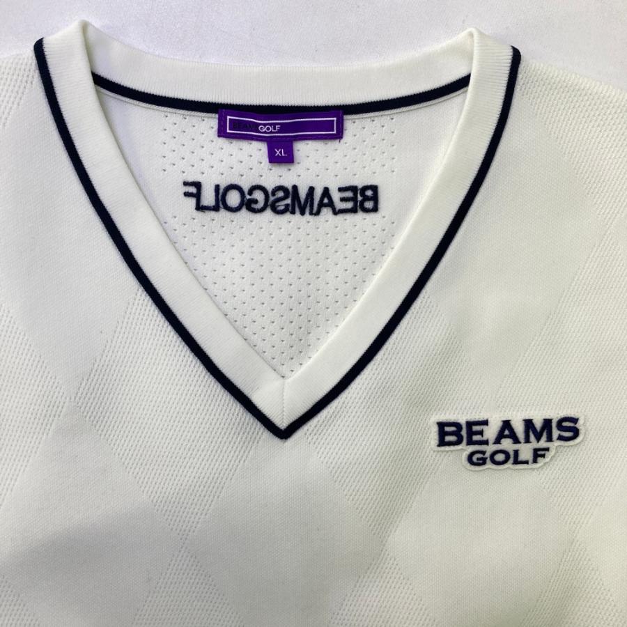 サイズ：XL BEAMS GOLF ビームスゴルフ 2024年モデル ニットベスト ダイヤチャック柄 ホワイト系 [240101585428] ゴルフウェア メンズ ストスト BEAMS GOLF ビームスゴルフ 2024年モデル ニットベスト ダイヤチャック
