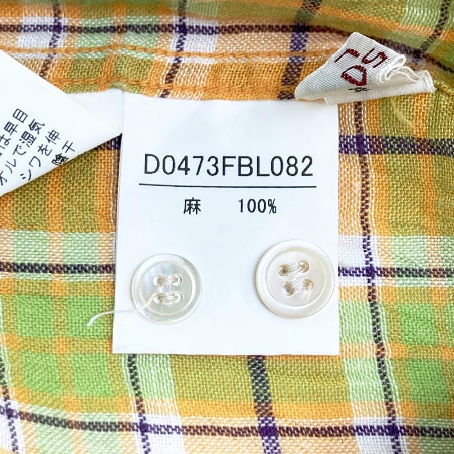 PAPAS（パパス） リネン 半袖シャツ チェック柄 イエロー系 L メンズ