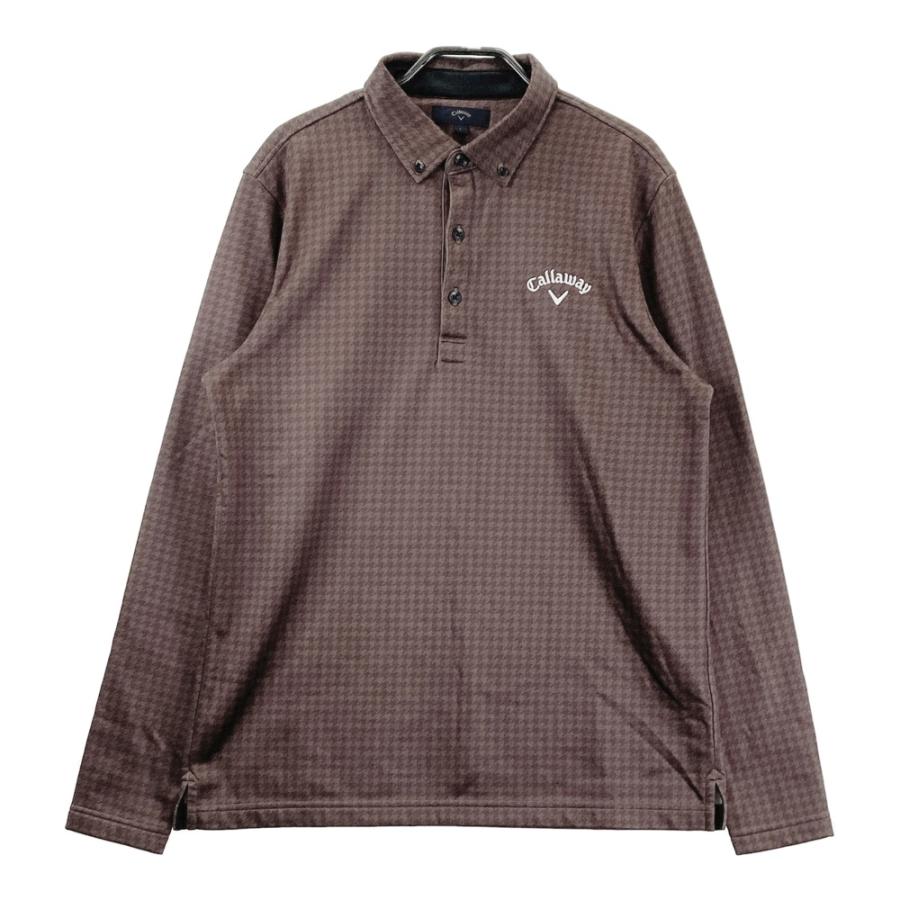 【新品未使用品】Callaway 千鳥格子柄 長袖ポロシャツ Lサイズ CALLAWAY キャロウェイ 長袖ポロシャツ 裏起毛 千鳥総柄 ブラウン系 L