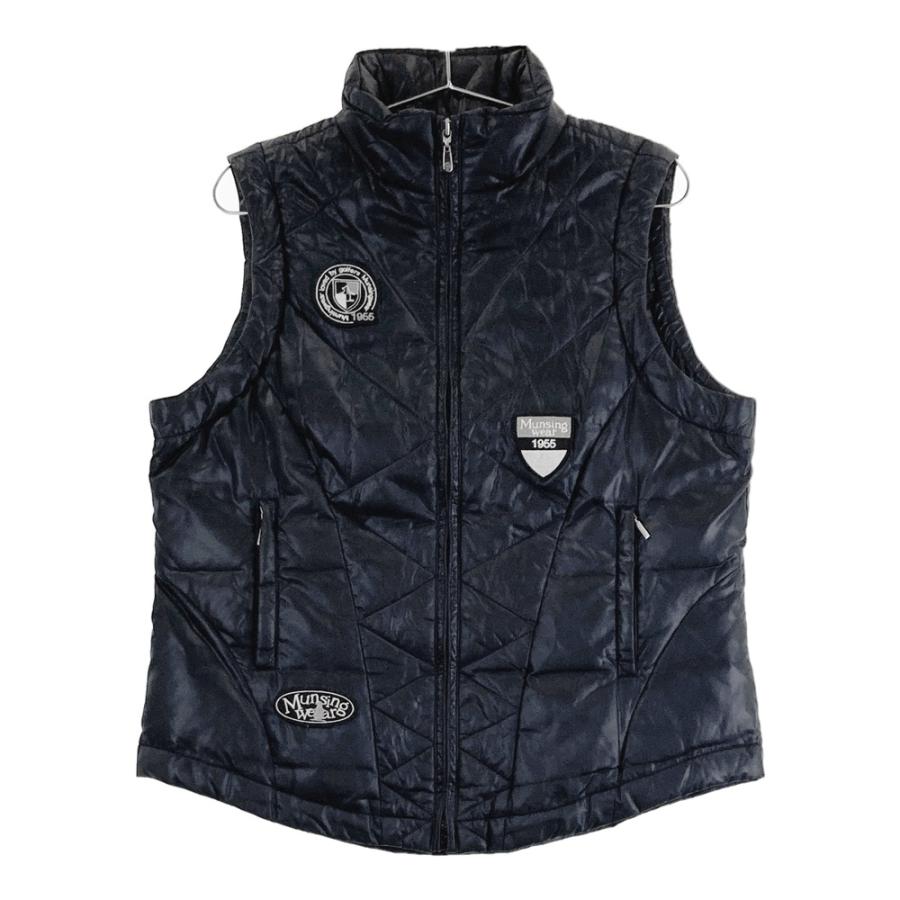 美品 マンシングウェア ダウン ノースリーブ ワンピース ベスト ゴルフ 黒 L MUNSING WEAR マンシングウェア 中綿 ダウンベスト ブラック系 L