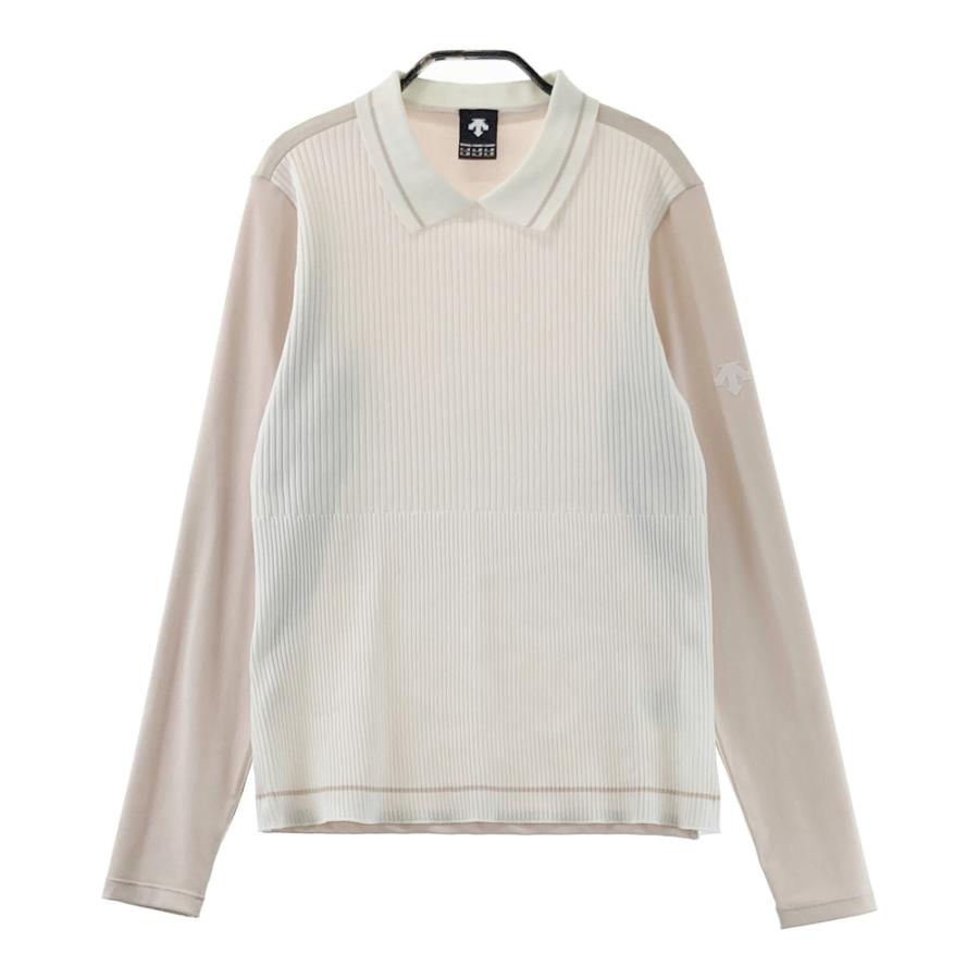 DESCENTE GOLF ベージュ ストライプ ポロシャツ M ジョーダン ゴルフウェア 半袖シャツ 秋 冬 SP GOLF AOP S/S ポロ