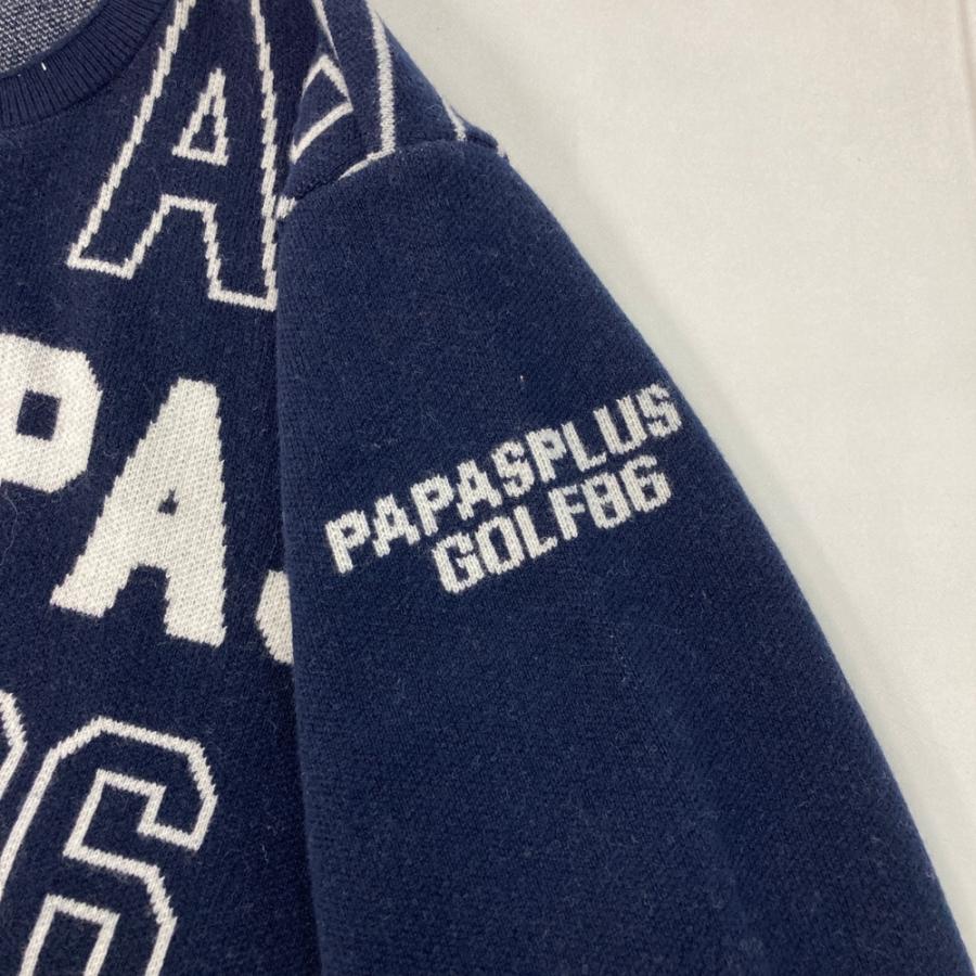 PLUS（プラス） PAPAS パパス ニットセーター ロゴ総柄 ネイビー系 M