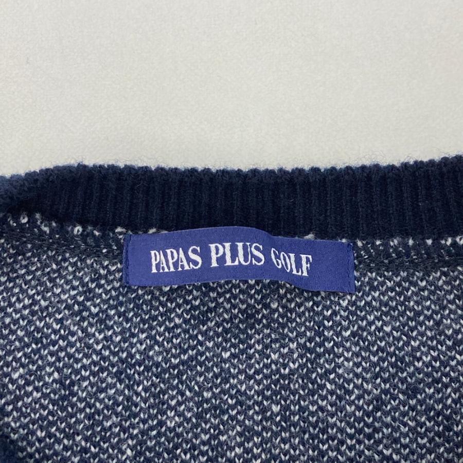 PLUS（プラス） PAPAS パパス ニットセーター ロゴ総柄 ネイビー系 M