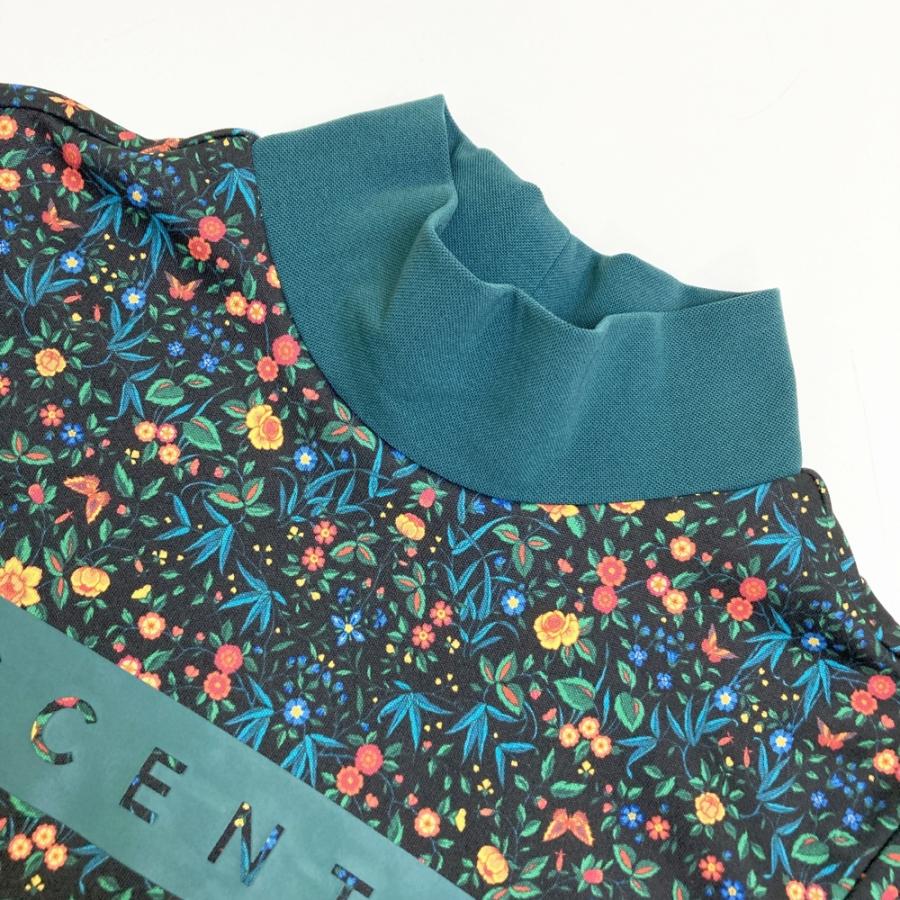 DESCENTE GOLF デサントゴルフ モックネック半袖Tシャツ 花柄 ブラック