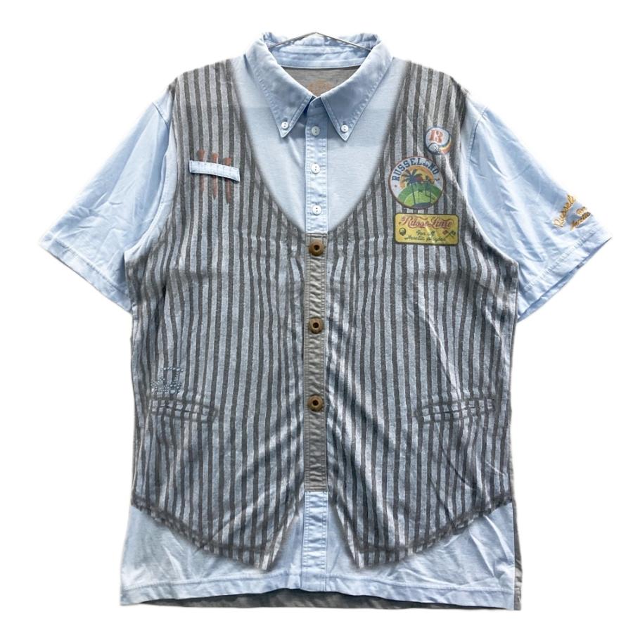 RUSSELUNO ラッセルノ 半袖ポロシャツ ストライプ柄 グレー系 XL