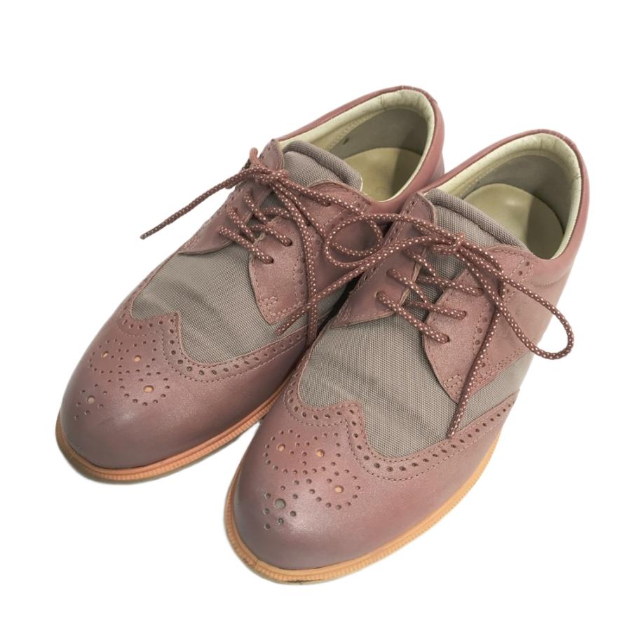 371番 美品ECCO ゴルフシューズ 38 24.0cmスパイクレス エコー ゴルフシューズ ブラウン×白 スパイクレス レディース 38（24.0