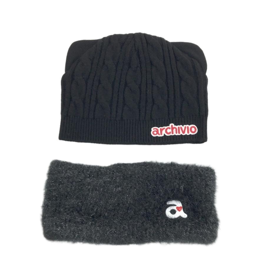 未使用　アルチビオ　猫耳ニット帽　ネックウォーマー ARCHIVIO アルチビオ ネックウォーマー付 ニット帽 ネコ耳 ブラック系
