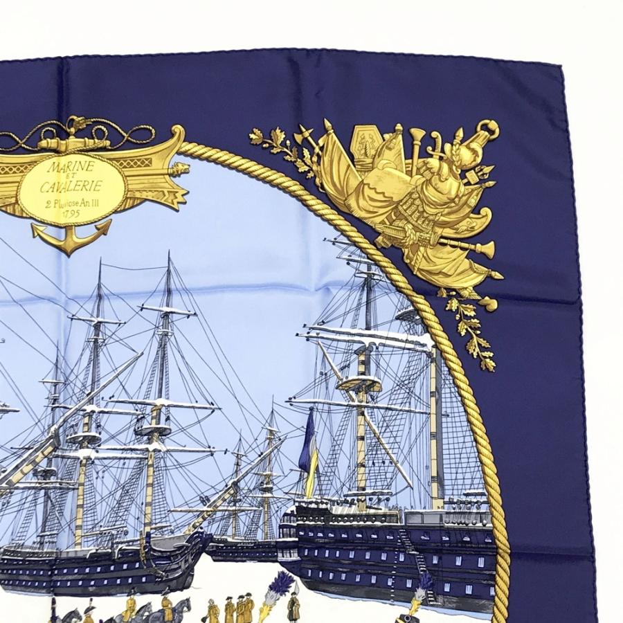 HERMES エルメス MARINE ET CAVALERIE シルク スカーフ カレ90 海と騎兵隊 ネイビー系 レディース_2