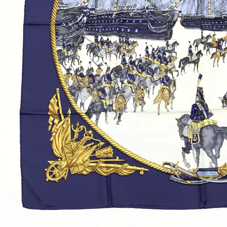 HERMES エルメス MARINE ET CAVALERIE シルク スカーフ カレ90 海と騎兵隊 ネイビー系 レディース_3