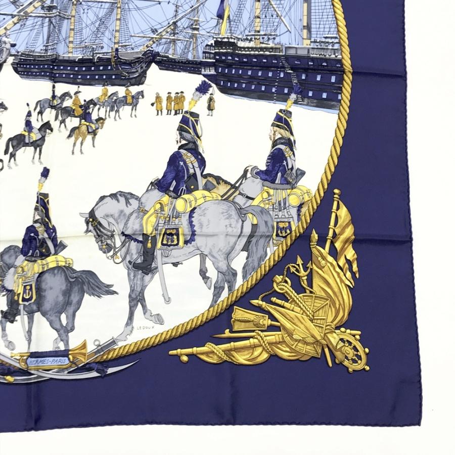 HERMES エルメス MARINE ET CAVALERIE シルク スカーフ カレ90 海と騎兵隊 ネイビー系 レディース_4