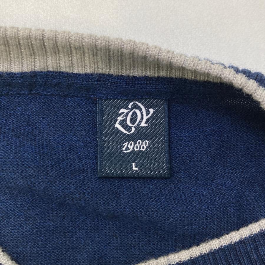 zoy Vネックセーター ZOY ゾーイ Vネック ニットセーター ダイヤ柄 ネイビー系 L ゴルフ