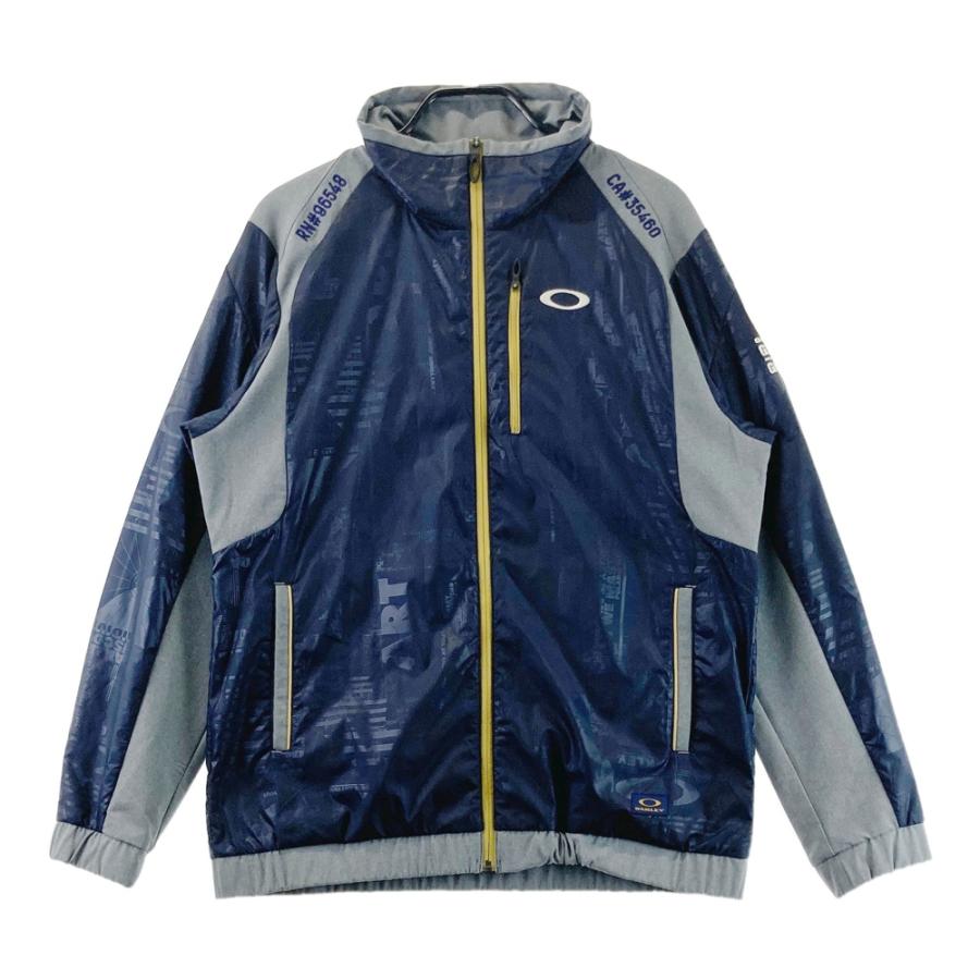 【美品】OAKLEY　 ネイビー　 グレー　 ジャケット 　L　ゴルフ OAKLEY オークリー 長袖 ジップジャケット 総柄 ネイビー系 XL ゴルフ