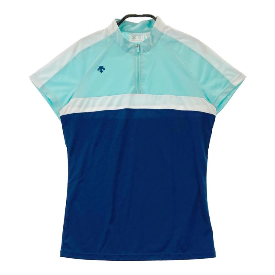 DESCENTE GOLF デサントゴルフ ハーフジップ 半袖Tシャツ ブルー