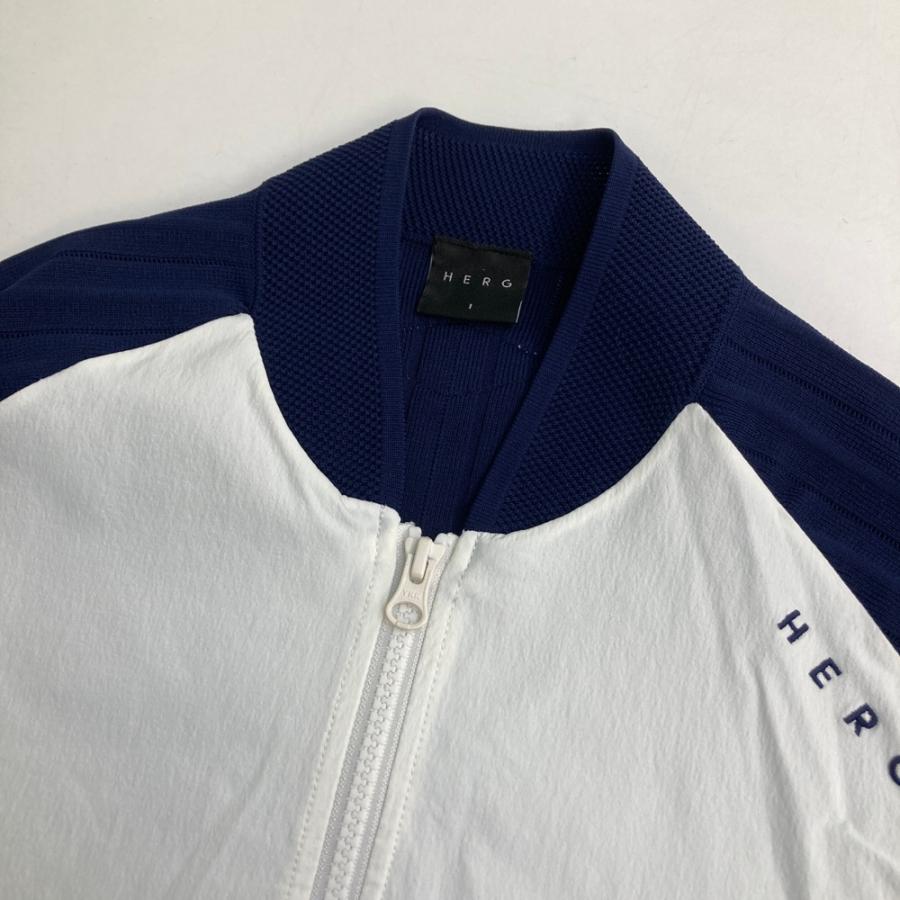 HERG1 エルグワン ナイロン切替 ニット ジップジャケット ネイビー系 1
