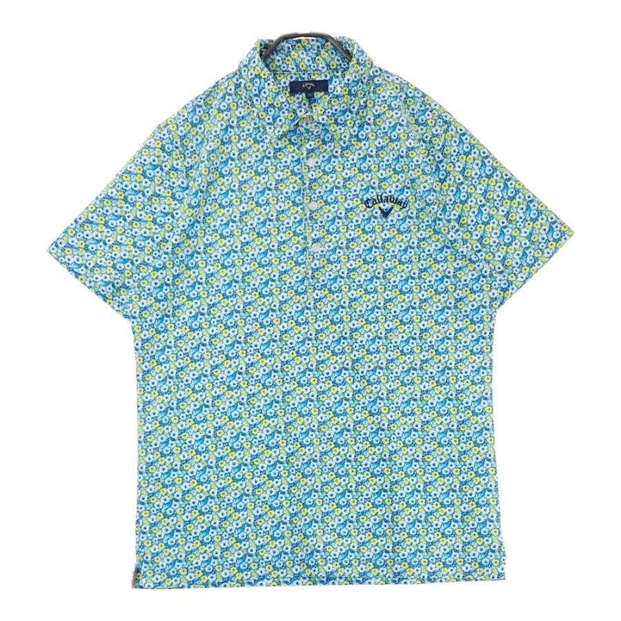 CALLAWAY キャロウェイ ロゴ刺繍入り 半袖ポロシャツ 小花柄 ブルー系