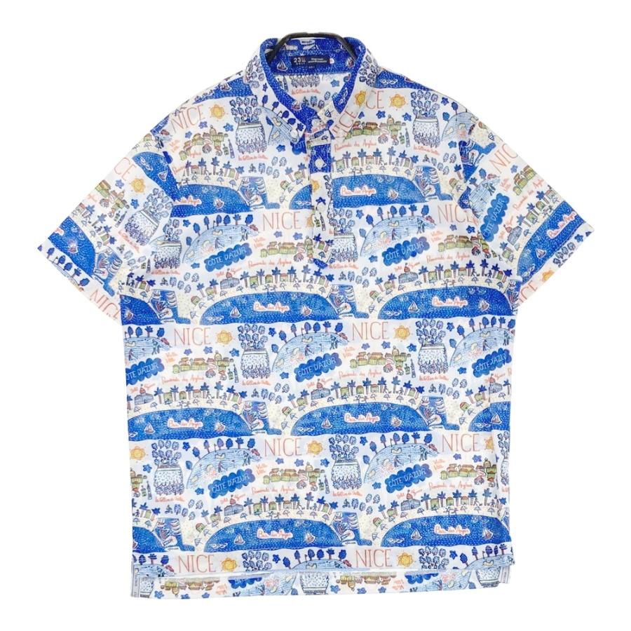 23区GOLF ニジュウサンク 総柄 長袖 ポロシャツ ネイビー M 人気 23区GOLF ニジュウサンクゴルフ 半袖ポロシャツ ボタンダウン 総柄