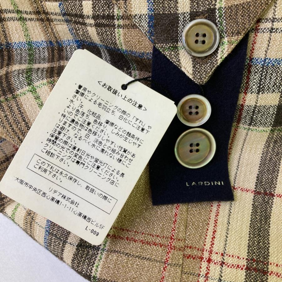 美品】LARDINI ラルディーニ ジャケット 麻混 チェック ベージュ系 48 