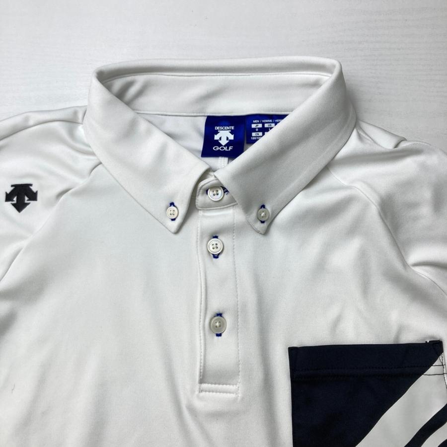 新品 デサントゴルフ ホワイト長袖ポロシャツ O デサントゴルフ DESCENTE ゴルフ サーブルストレッチニット長袖
